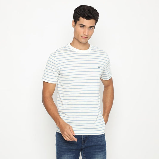 Matsuda T Shirt Pria Kaos Stripe Nantan Oblong Baju Offwhite Sky Blue