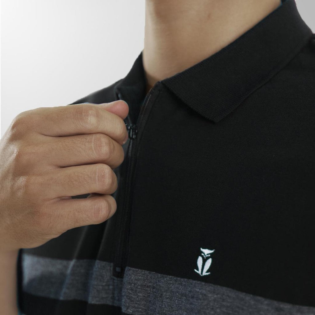 MATSUDA Baju Kaos Polo Shirt Dewasa Stripe Pria Kerah Katun Yonezawa Black