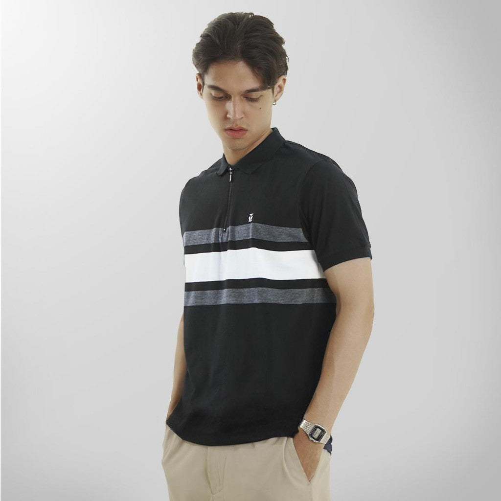MATSUDA Baju Kaos Polo Shirt Dewasa Stripe Pria Kerah Katun Yonezawa Black