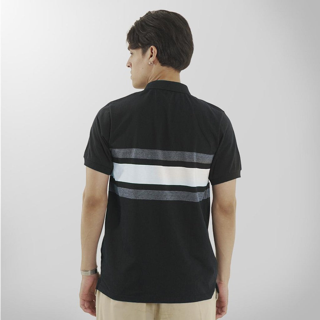 MATSUDA Baju Kaos Polo Shirt Dewasa Stripe Pria Kerah Katun Yonezawa Black