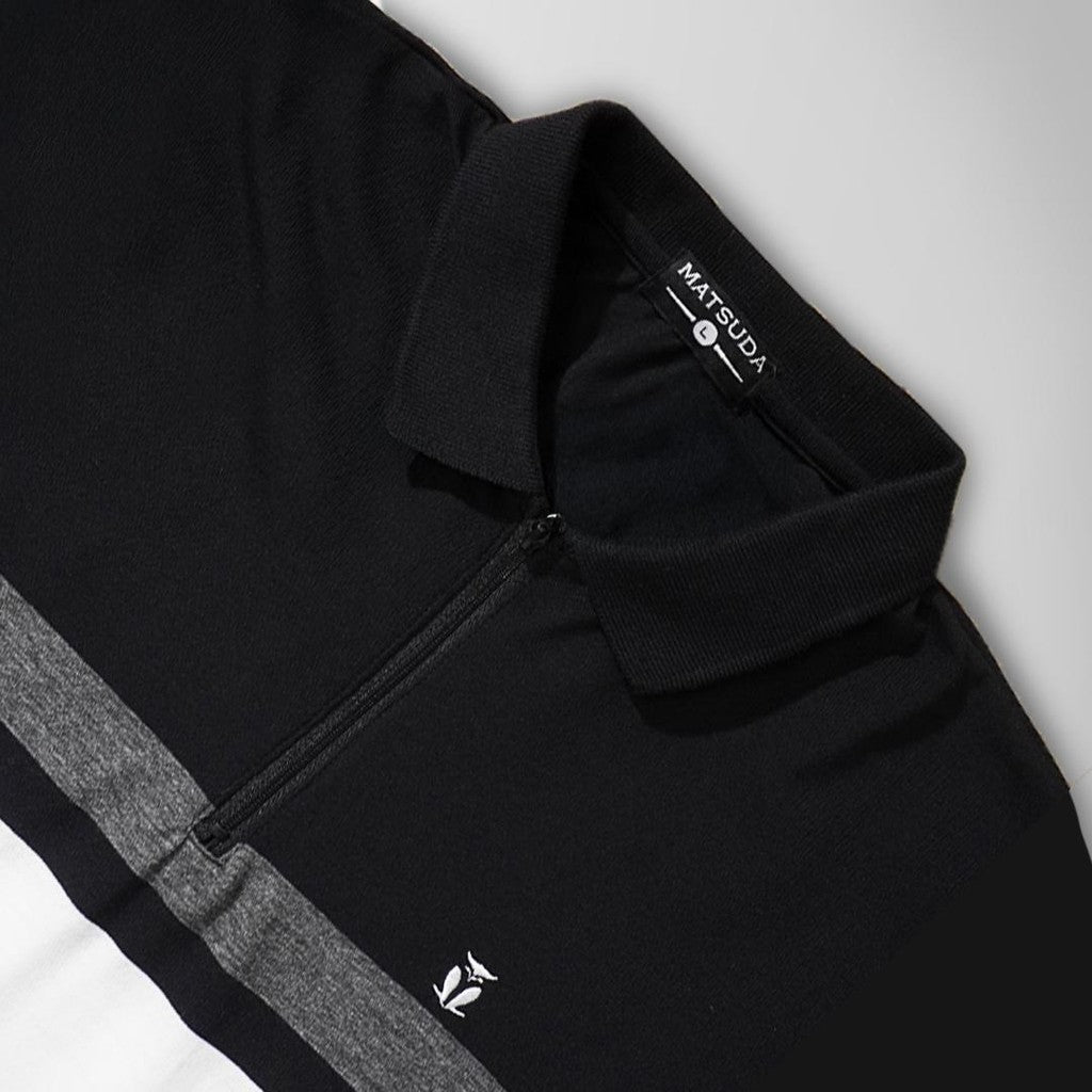 MATSUDA Baju Kaos Polo Shirt Dewasa Stripe Pria Kerah Katun Yonezawa Black