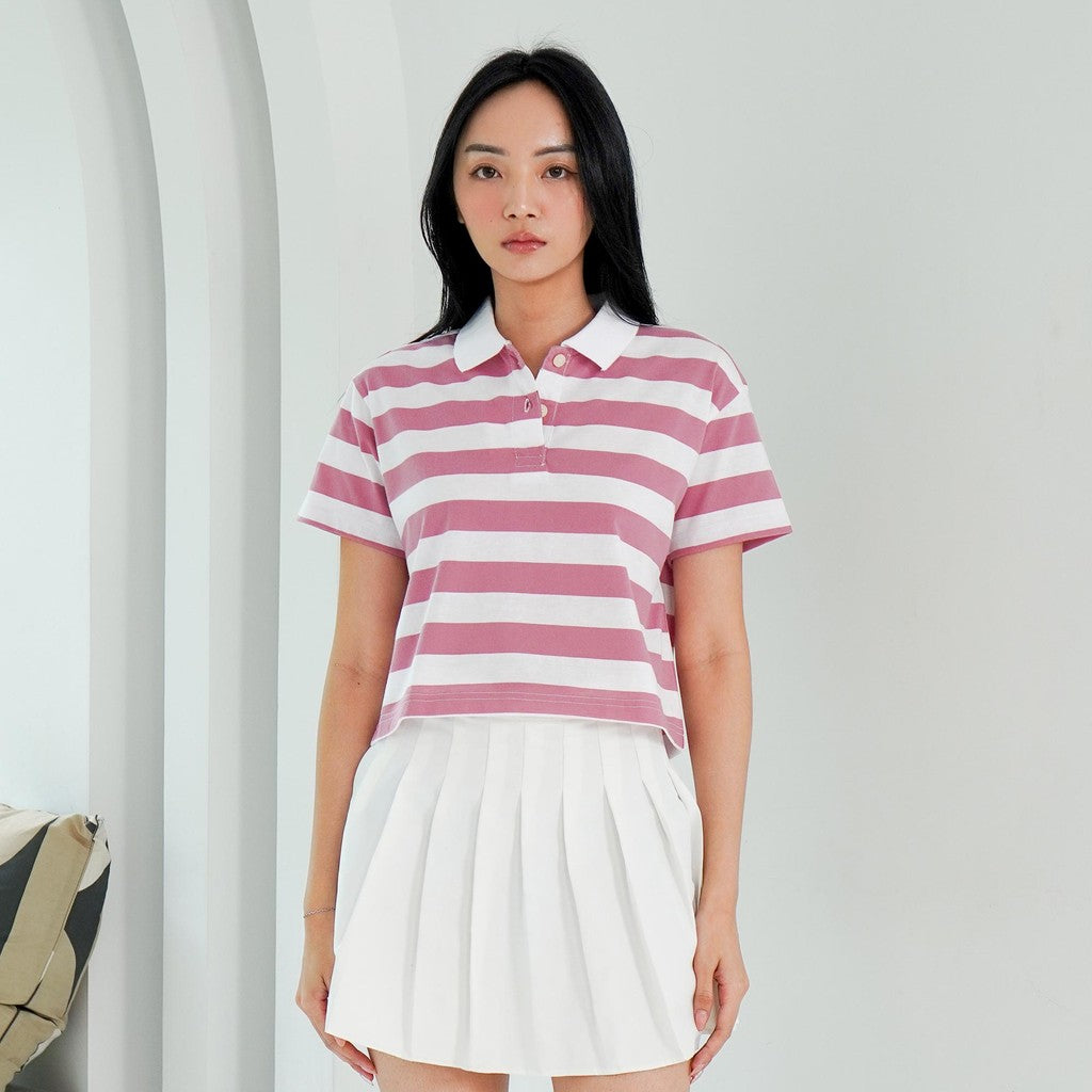 Matsuda Kaos Polo Wanita Crop top katun Marlow