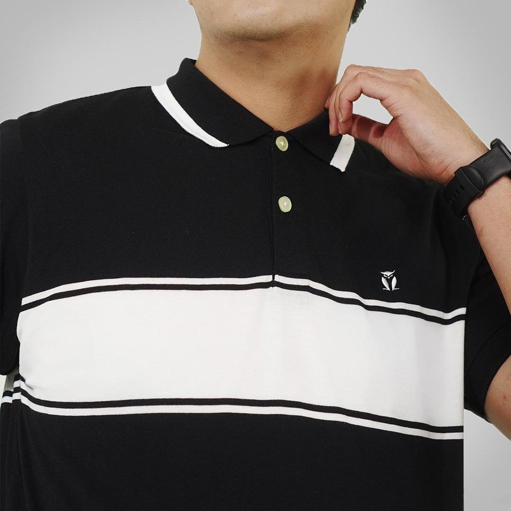 MATSUDA Baju Kaos Polo Shirt Dewasa Stripe Pria Kerah Katun Yanai Black