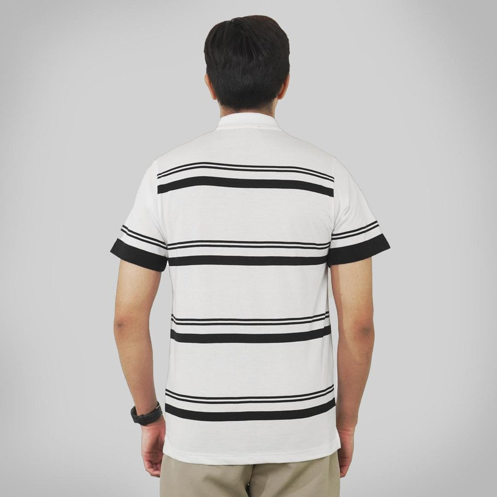MATSUDA Baju Kaos Polo Shirt Dewasa Stripe Pria Kerah Katun Ureshino White