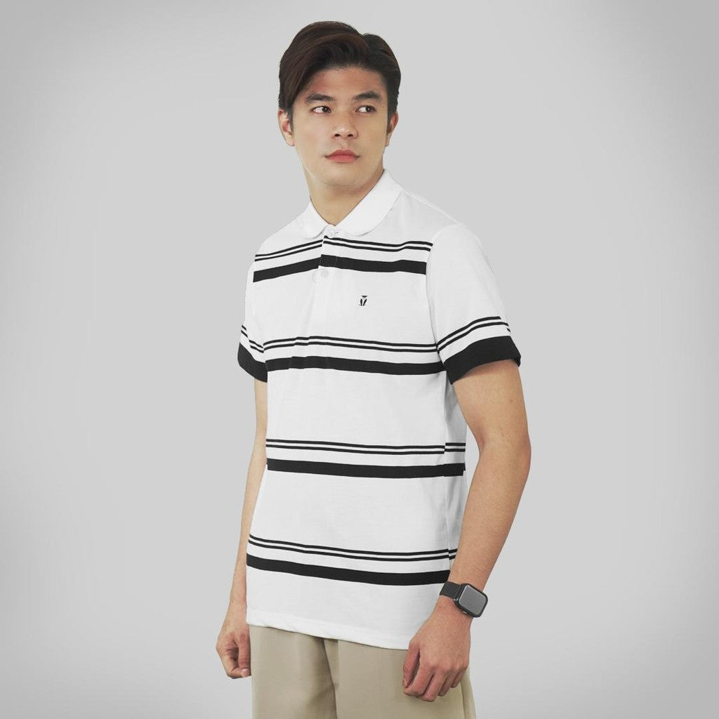 MATSUDA Baju Kaos Polo Shirt Dewasa Stripe Pria Kerah Katun Ureshino White