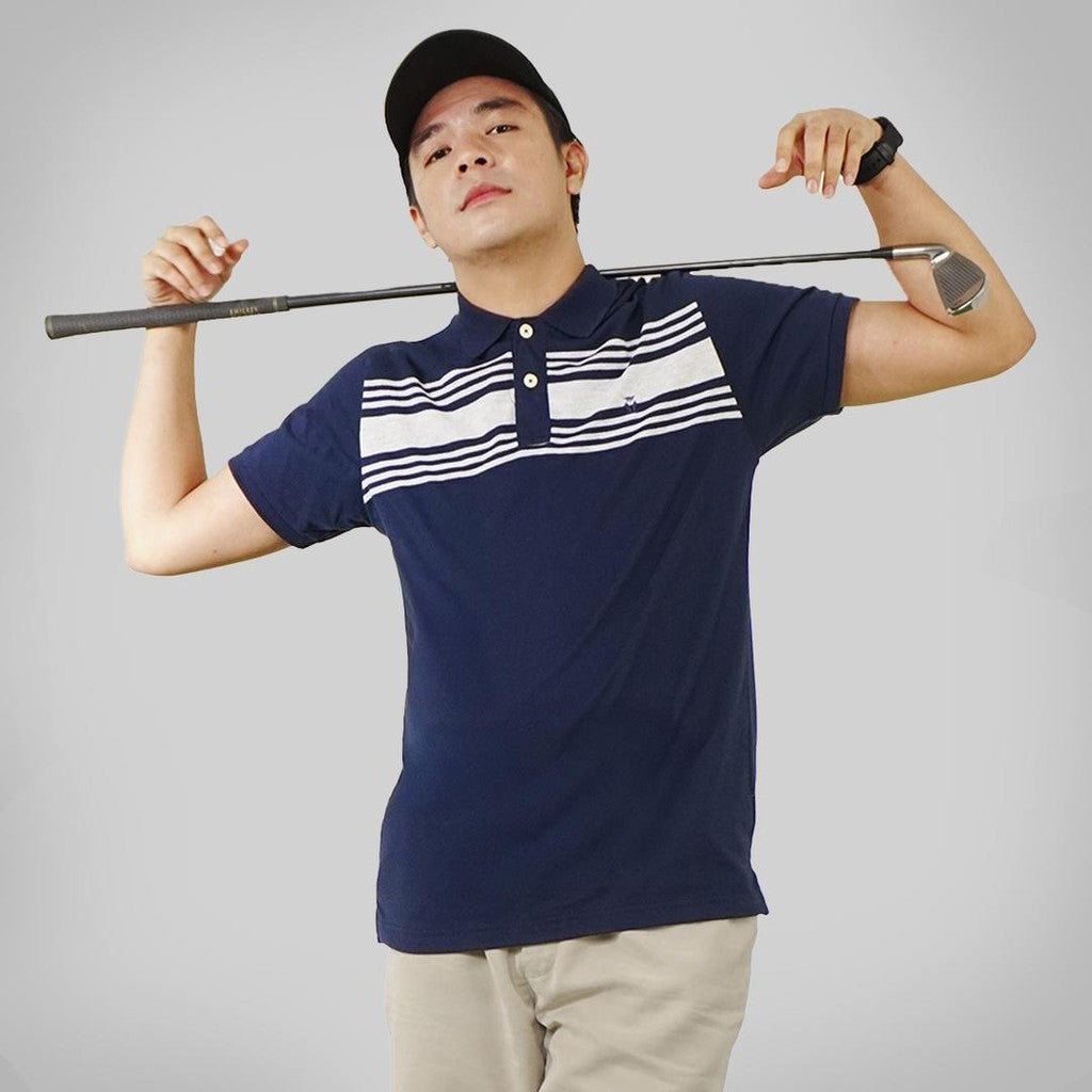 MATSUDA Baju Kaos Polo Shirt Dewasa Stripe Pria Kerah Katun Sanmu Navy