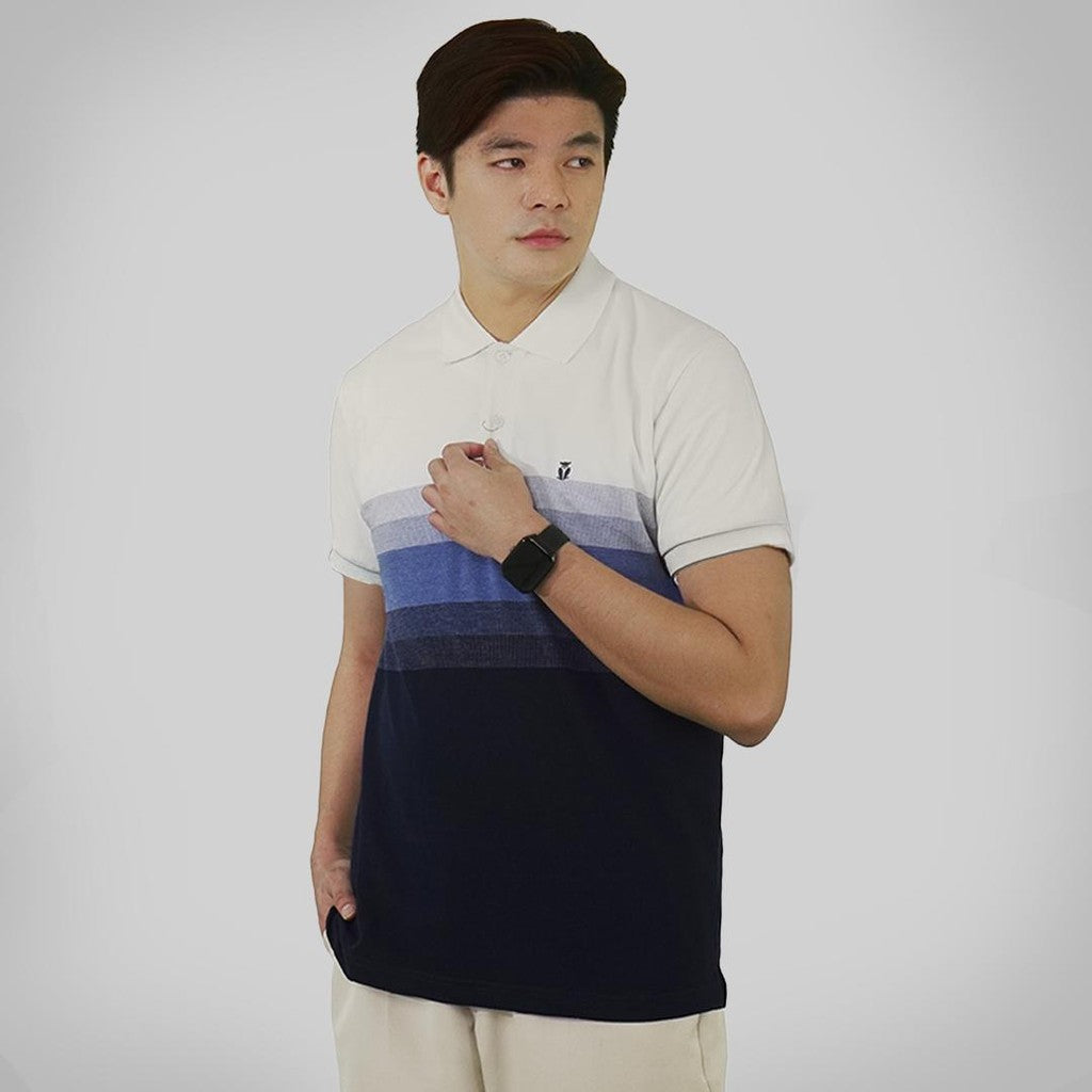 MATSUDA Baju Kaos Polo Shirt Dewasa Stripe Pria Kerah Katun Uji OffWhite