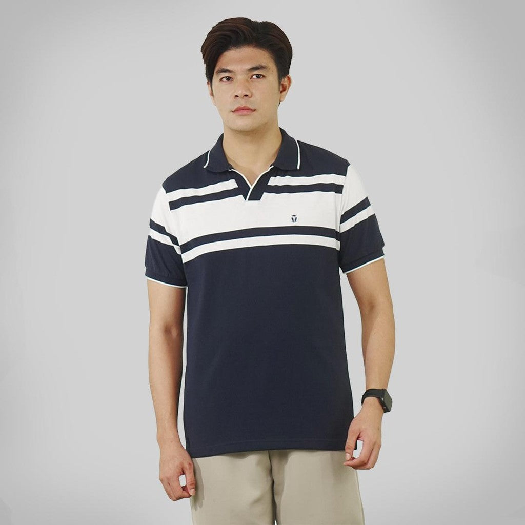 MATSUDA Baju Kaos Polo Shirt Dewasa Stripe Pria Kerah Katun Tokamachi Navy