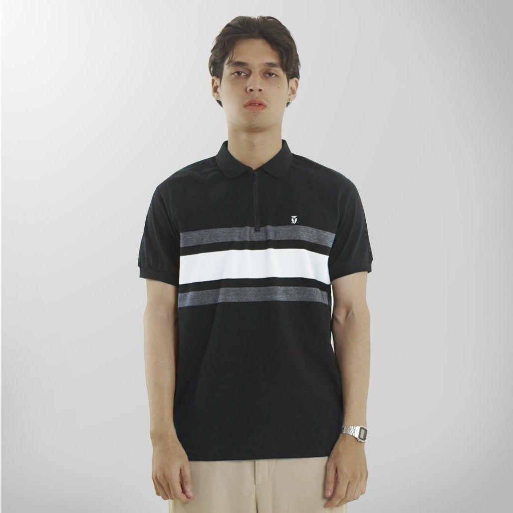 MATSUDA Baju Kaos Polo Shirt Dewasa Stripe Pria Kerah Katun Yonezawa Black