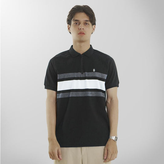 MATSUDA Baju Kaos Polo Shirt Dewasa Stripe Pria Kerah Katun Yonezawa Black