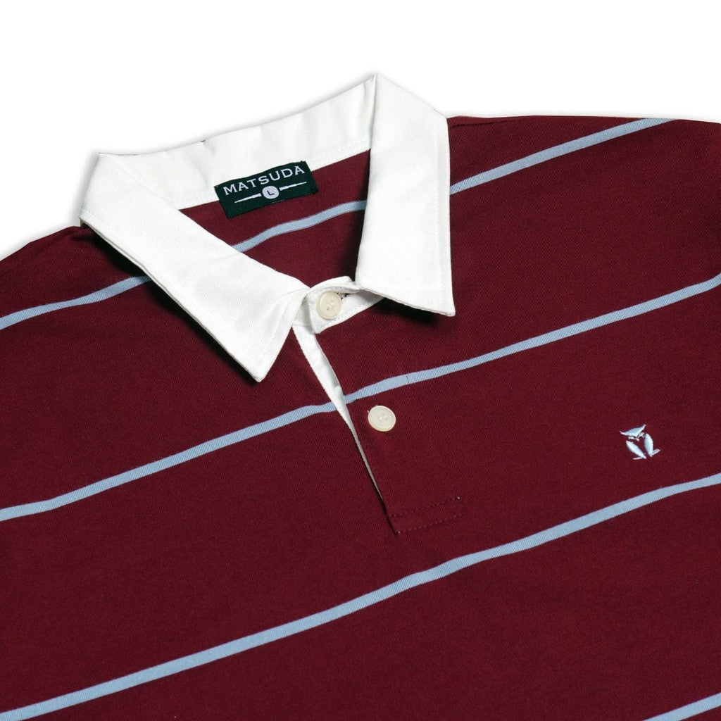 Matsuda Kaos Rugby Polo Shirt Katun Pria Lengan Panjang Tsuyama Burgundy