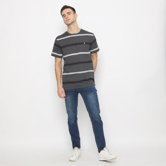 MATSUDA T Shirt Pria Kaos Stripe Motosu Charcoal