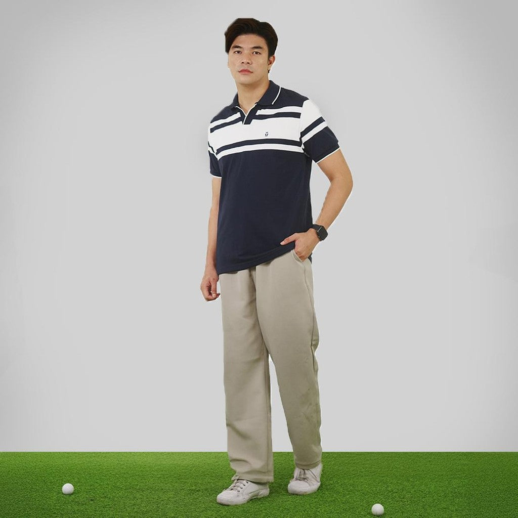 MATSUDA Baju Kaos Polo Shirt Dewasa Stripe Pria Kerah Katun Tokamachi Navy