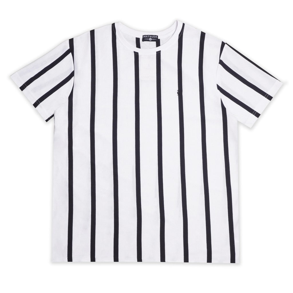 Matsuda T Shirt Pria Kaos Stripe Tsuru White