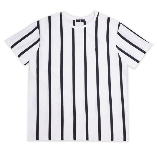Matsuda T Shirt Pria Kaos Stripe Tsuru White