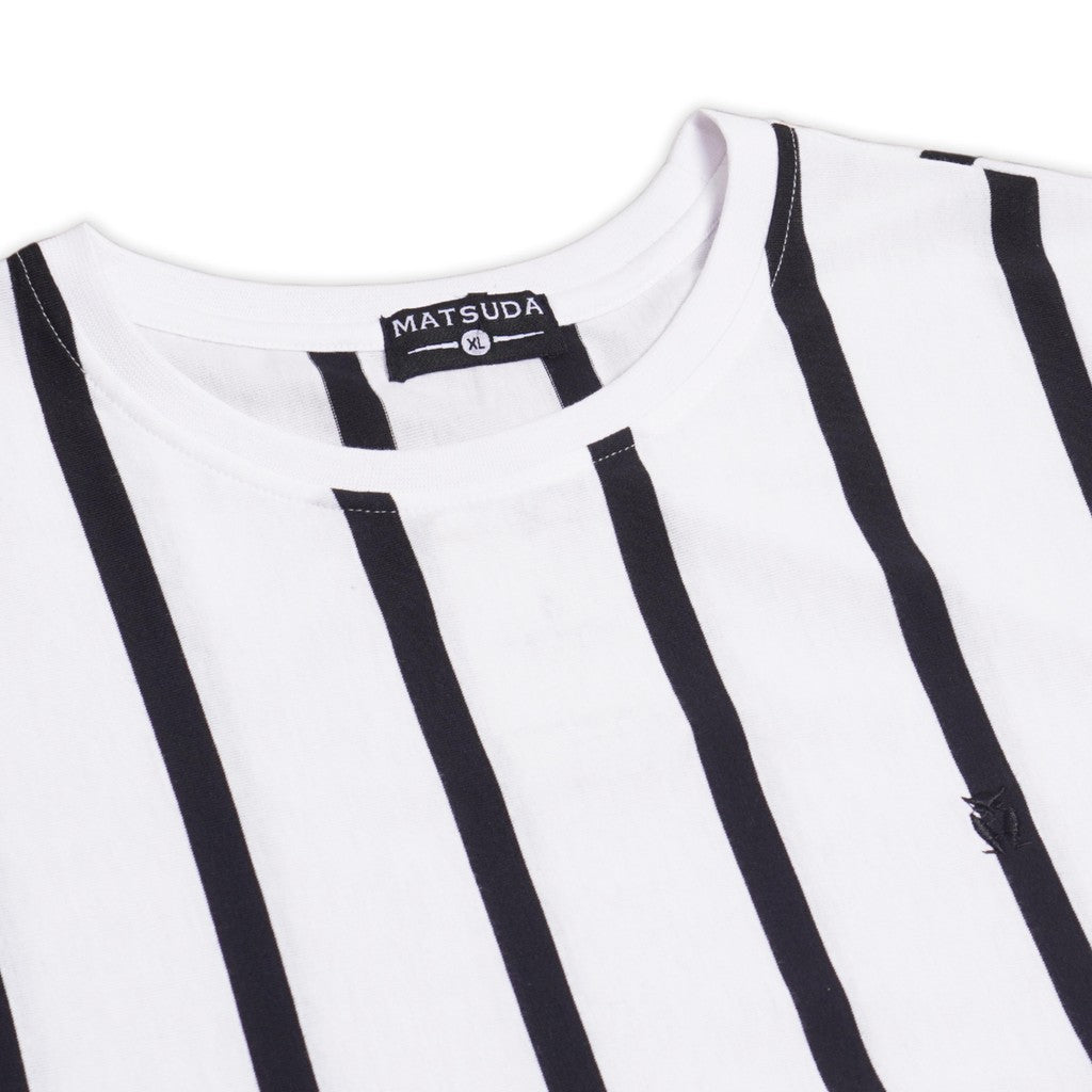 Matsuda T Shirt Pria Kaos Stripe Tsuru White