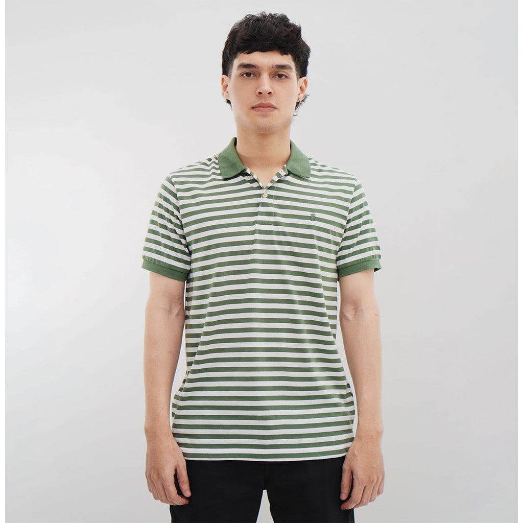 MATSUDA Baju Kaos Polo Shirt Dewasa Stripe Pria Kerah Katun Zama H.Green