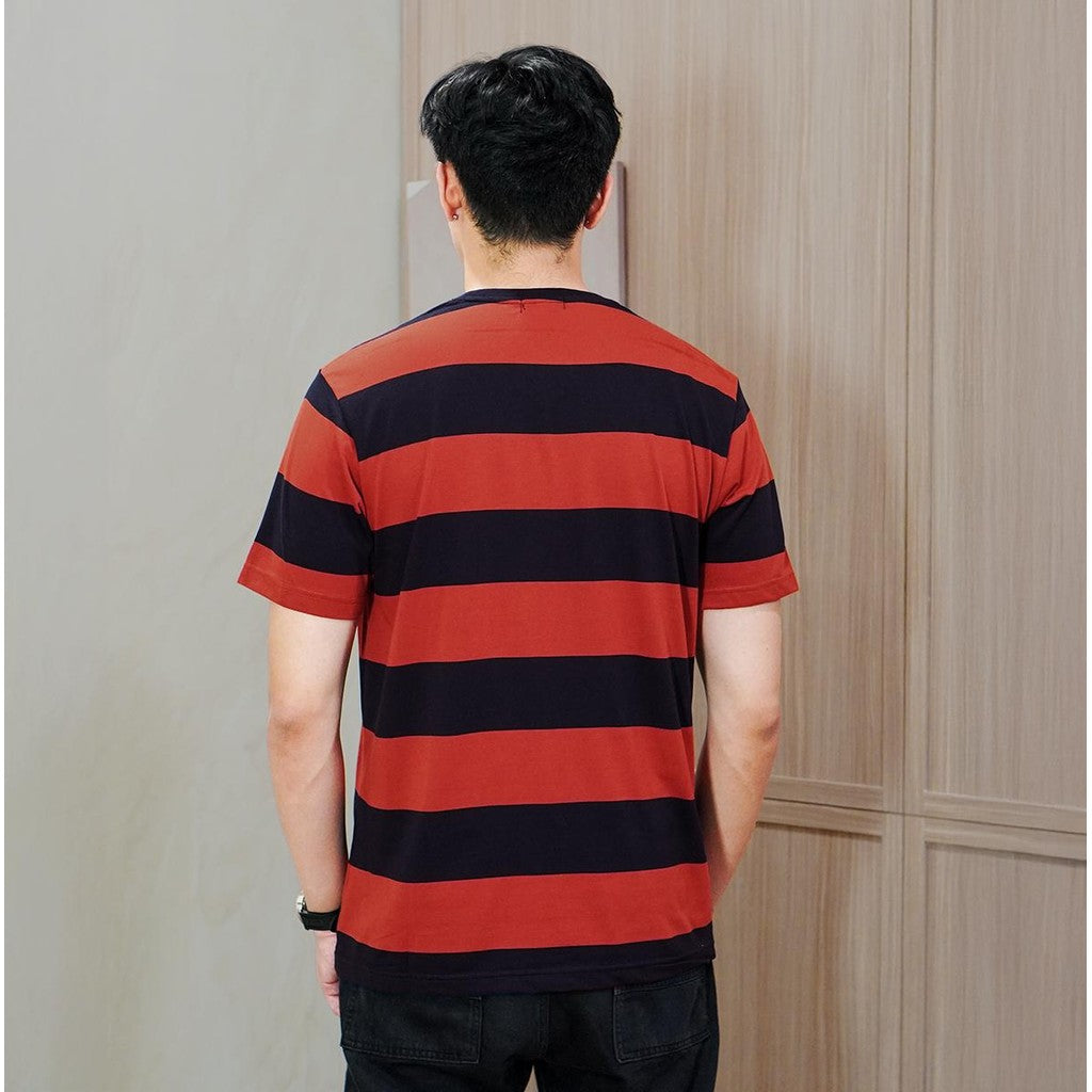 Matsuda T Shirt Pria Kaos Stripe Nanao Baju Katun Combed Garis Navy Teracota