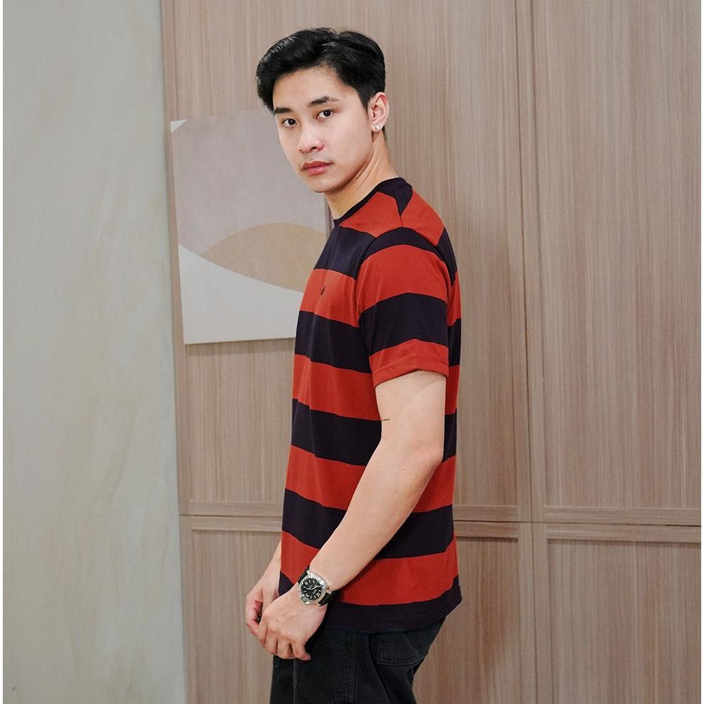 Matsuda T Shirt Pria Kaos Stripe Nanao Baju Katun Combed Garis Navy Teracota