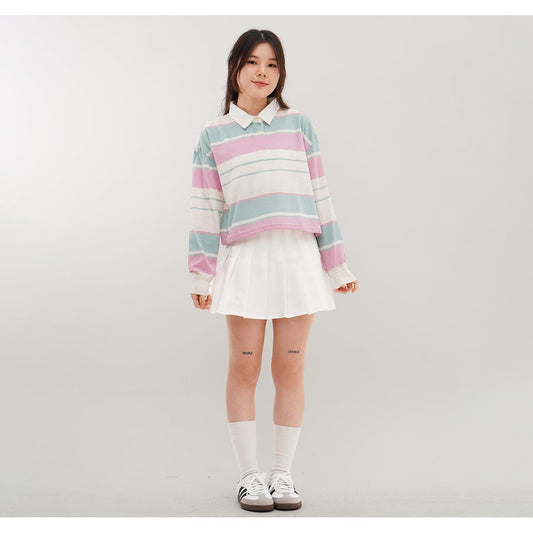 Matsuda Polo Rugby Crop top katun Annya Pink Offwhite