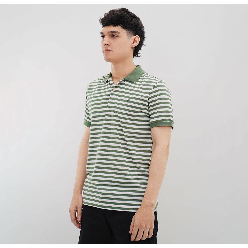 MATSUDA Baju Kaos Polo Shirt Dewasa Stripe Pria Kerah Katun Zama H.Green