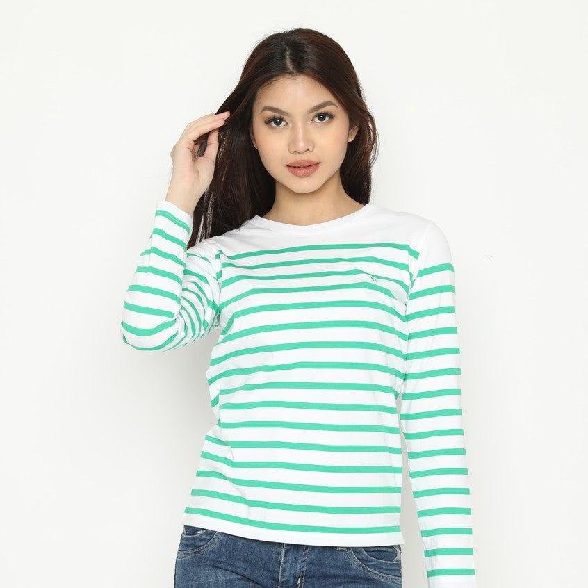 MATSUDA T Shirt Wanita Kaos Stripe Katun Ageratum