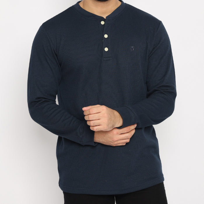 MATSUDA Kaos Lengan Panjang 20S Henley Waffle Katun Miyama