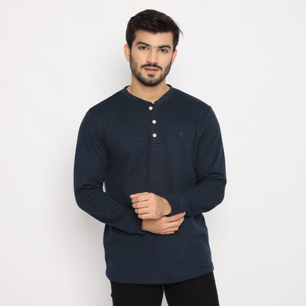 MATSUDA Kaos Lengan Panjang 20S Henley Waffle Katun Miyama