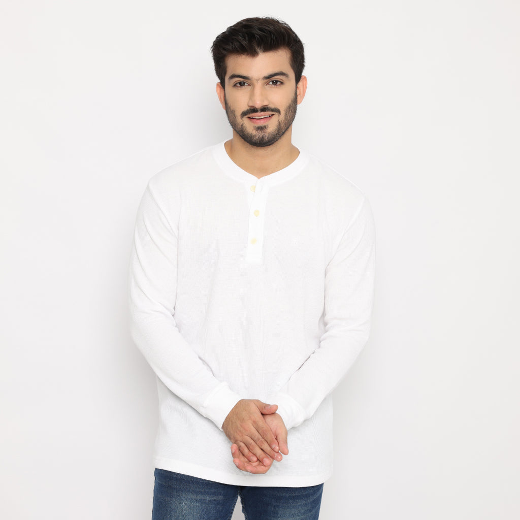 MATSUDA Kaos Lengan Panjang 20S Henley Waffle Katun Miyama