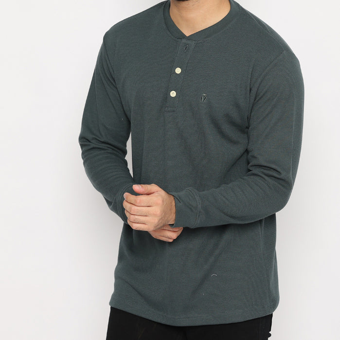 MATSUDA Kaos Lengan Panjang 20S Henley Waffle Katun Miyama
