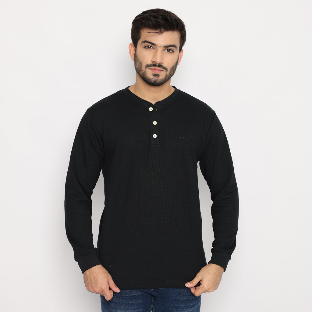 MATSUDA Kaos Lengan Panjang 20S Henley Waffle Katun Miyama