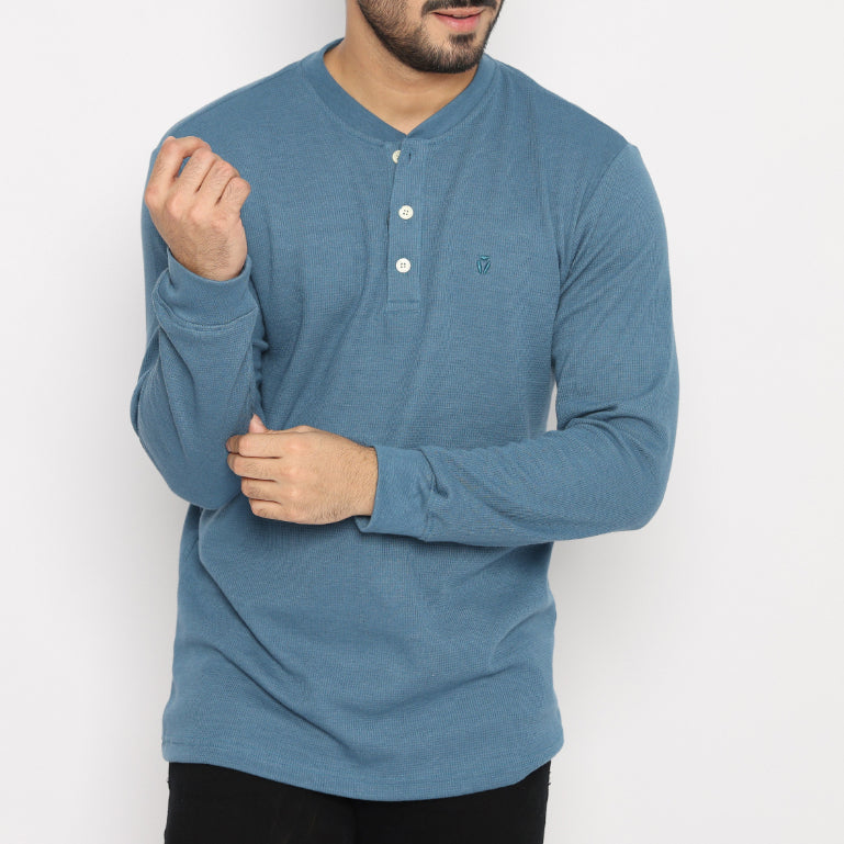 MATSUDA Kaos Lengan Panjang 20S Henley Waffle Katun Miyama