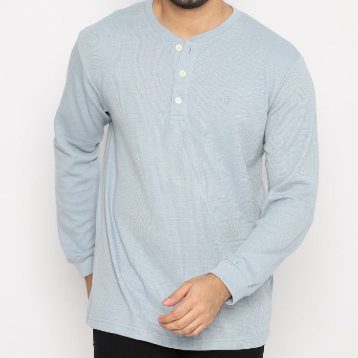 MATSUDA Kaos Lengan Panjang 20S Henley Waffle Katun Miyama
