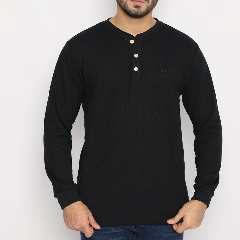MATSUDA Kaos Lengan Panjang 20S Henley Waffle Katun Miyama