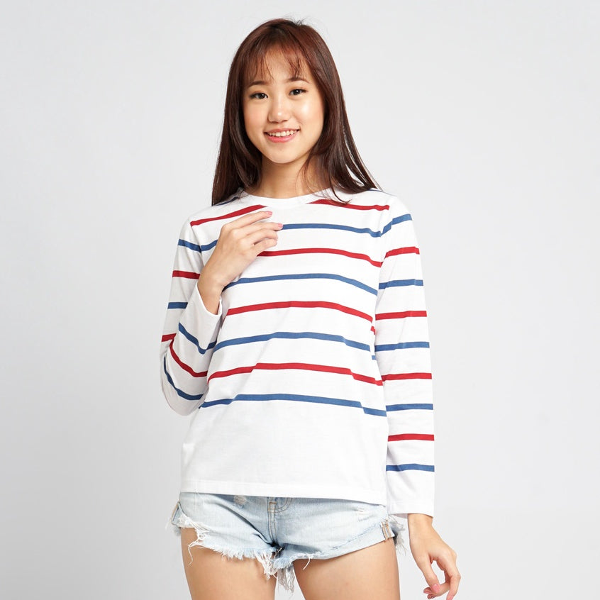 MATSUDA Kaos Wanita T Shirt Stripe Katun Kaira