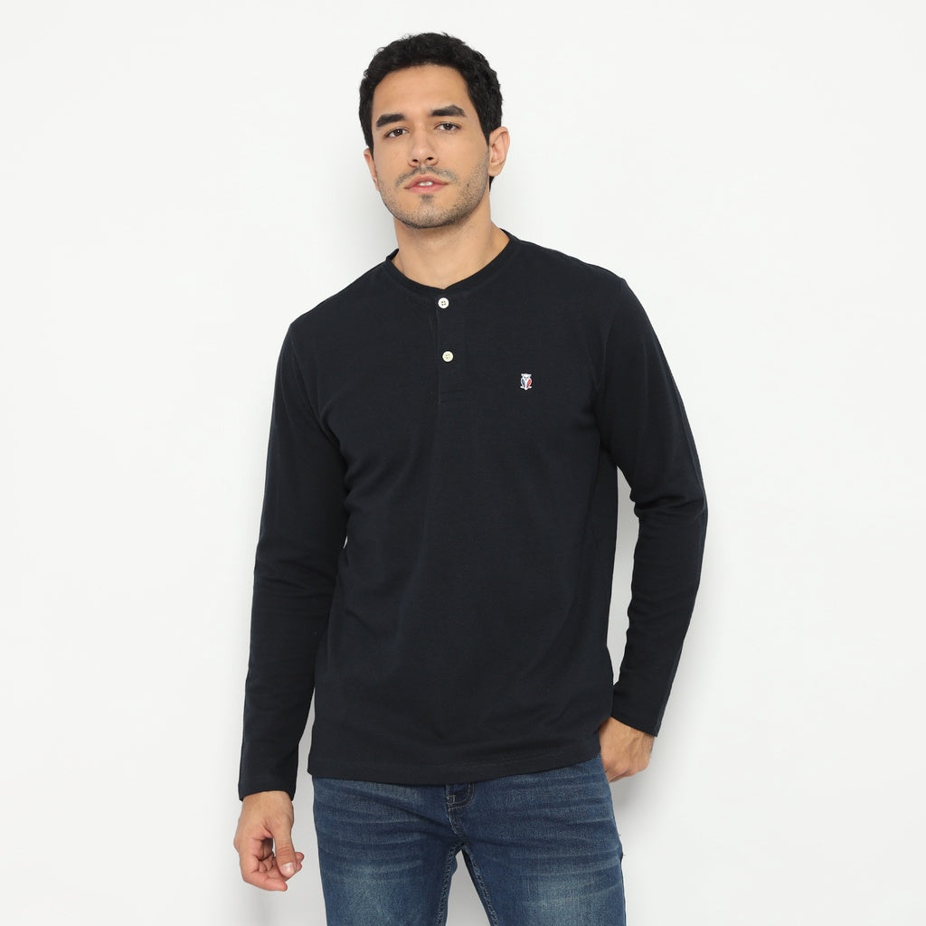 Matsuda Kaos Henley Lengan Panjang Texture Popcorn Hanyu
