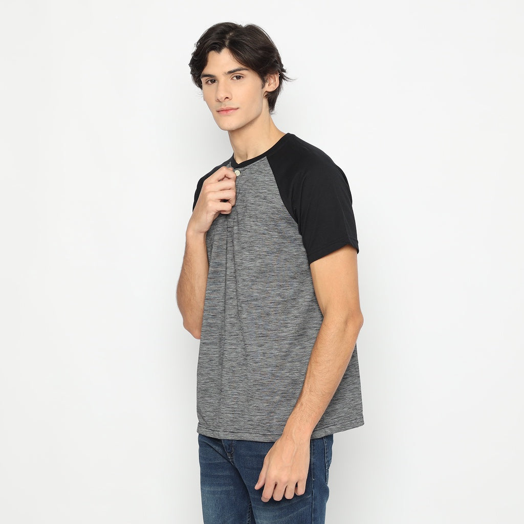 MATSUDA Kaos Pria T Shirt Henley Texture Slub Kawagoe