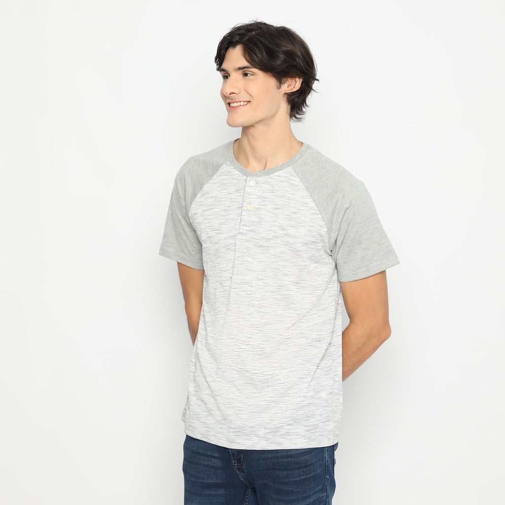 MATSUDA Kaos Pria T Shirt Henley Texture Slub Kawagoe