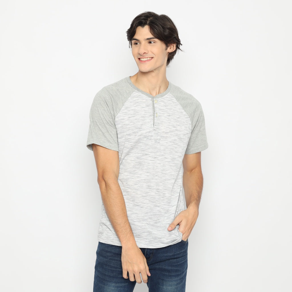 MATSUDA Kaos Pria T Shirt Henley Texture Slub Kawagoe
