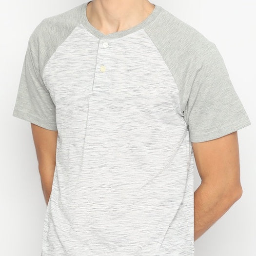 MATSUDA Kaos Pria T Shirt Henley Texture Slub Kawagoe
