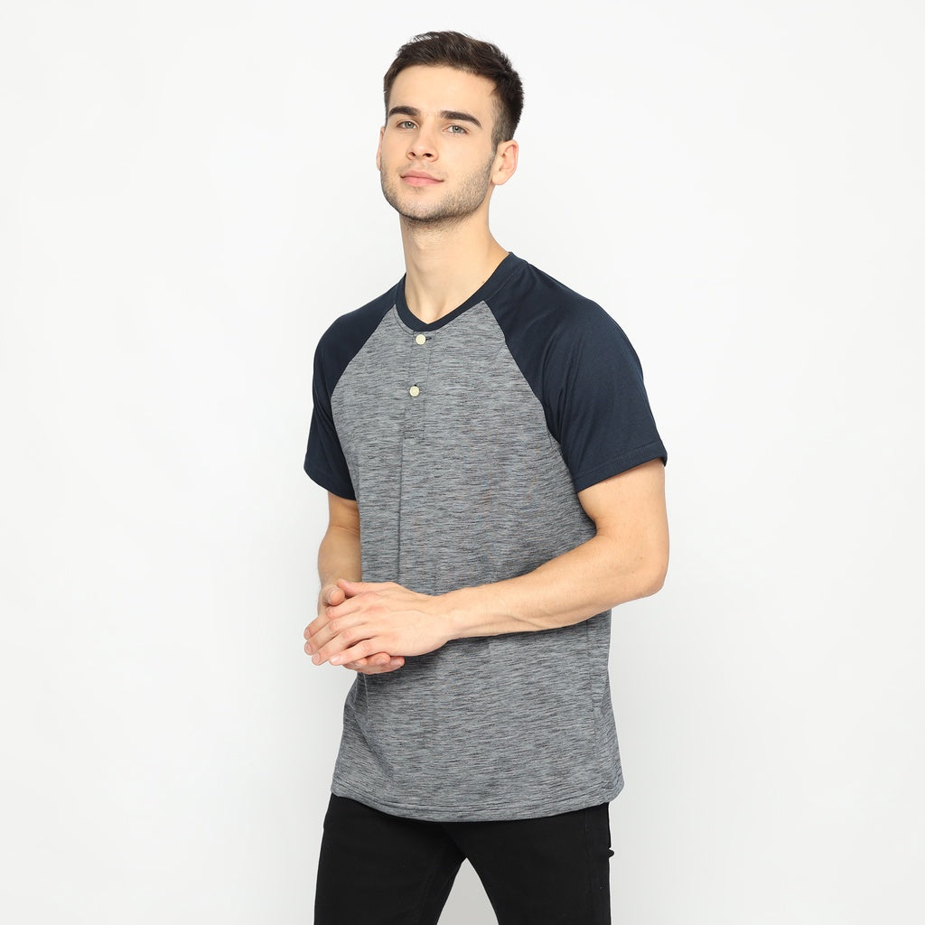 MATSUDA Kaos Pria T Shirt Henley Texture Slub Kawagoe