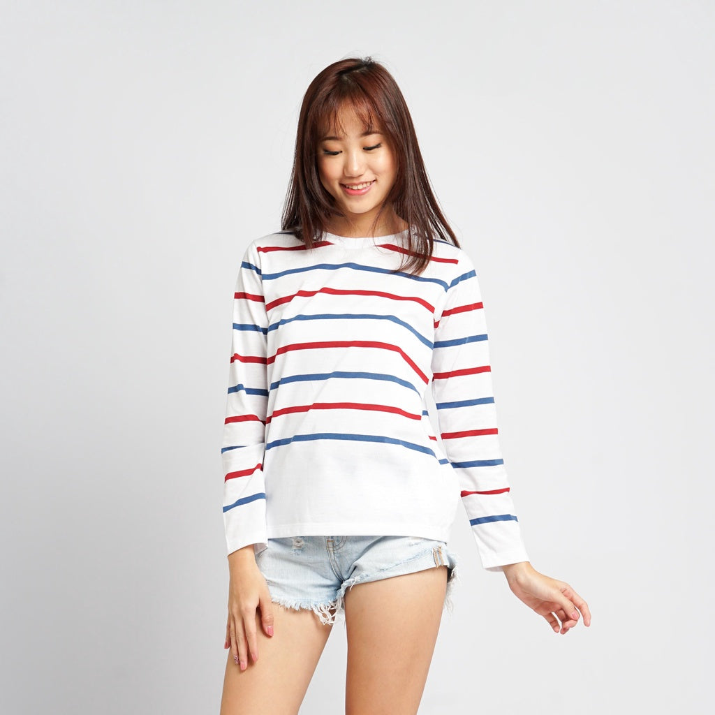 MATSUDA Kaos Wanita T Shirt Stripe Katun Kaira