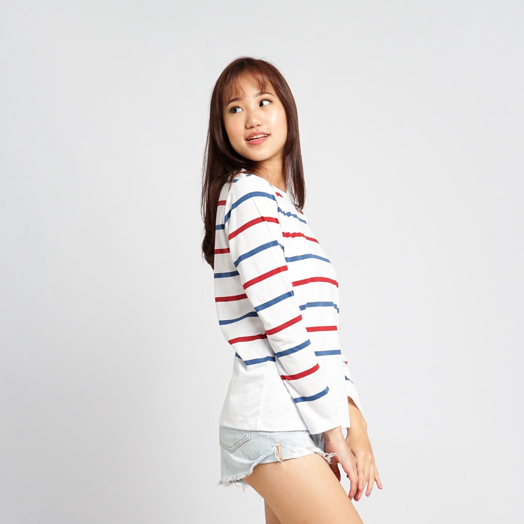MATSUDA Kaos Wanita T Shirt Stripe Katun Kaira