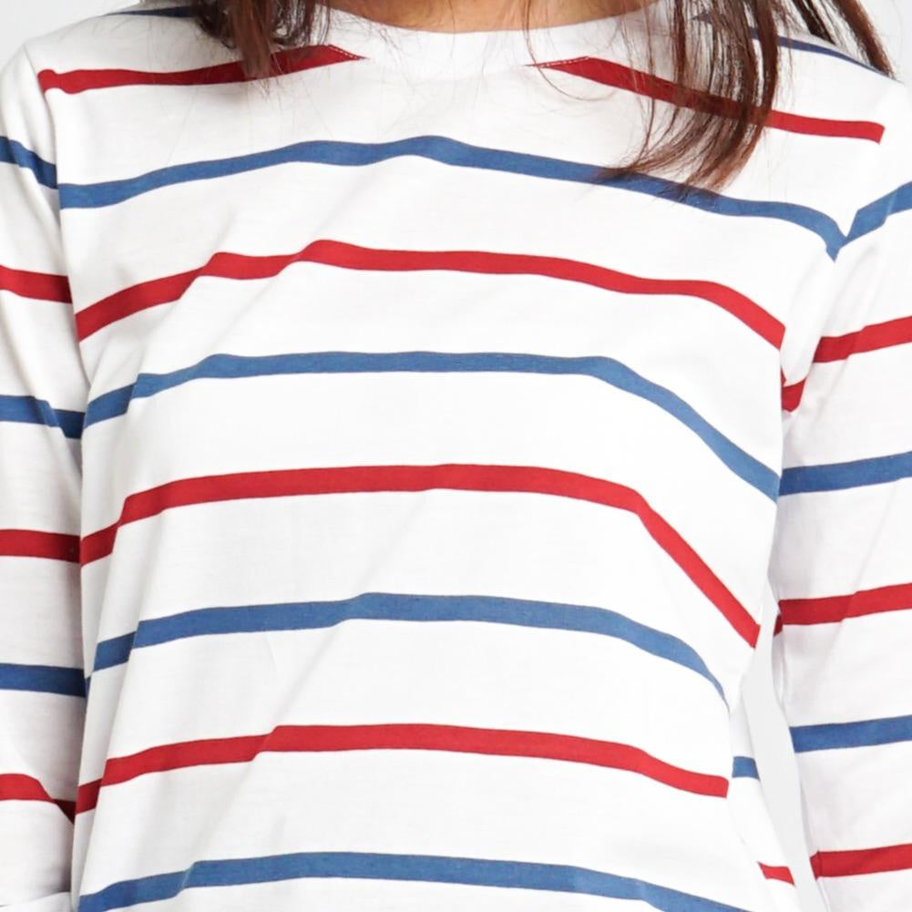 MATSUDA Kaos Wanita T Shirt Stripe Katun Kaira