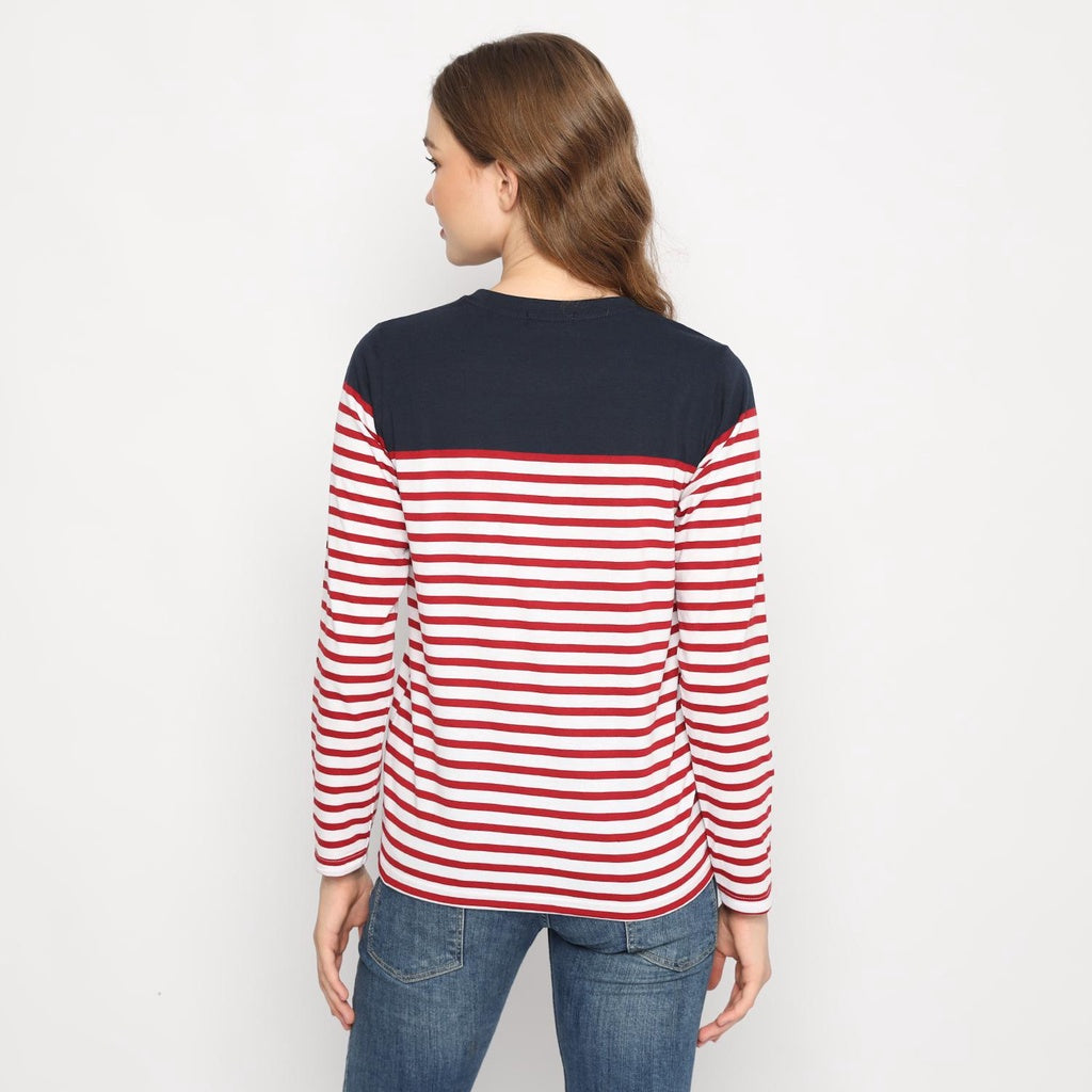 MATSUDA Kaos Wanita T Shirt Stripe Katun Gemini