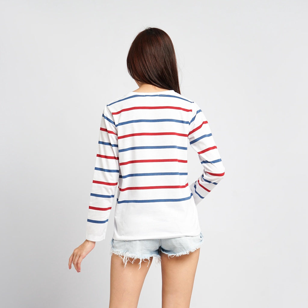 MATSUDA Kaos Wanita T Shirt Stripe Katun Kaira