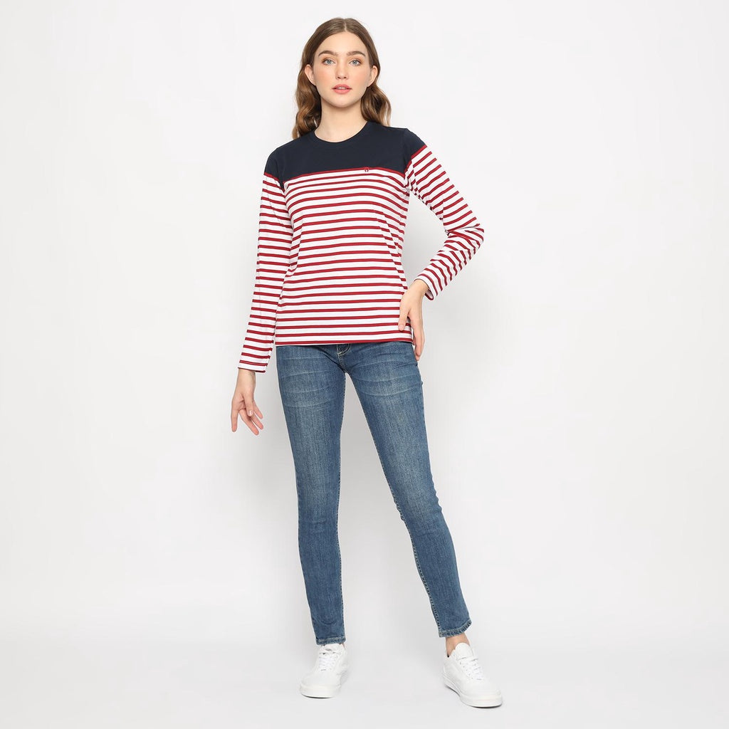 MATSUDA Kaos Wanita T Shirt Stripe Katun Gemini