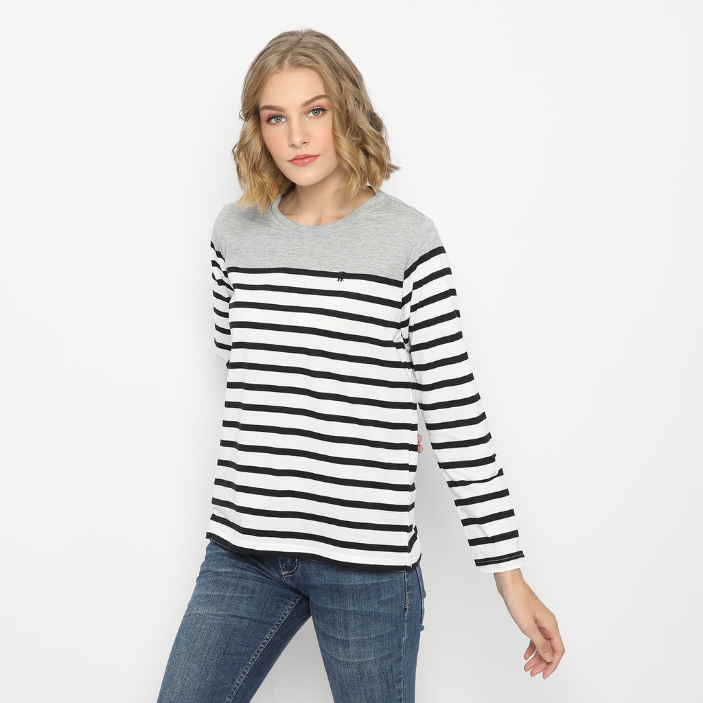 MATSUDA Kaos Wanita T Shirt Stripe Katun Avery