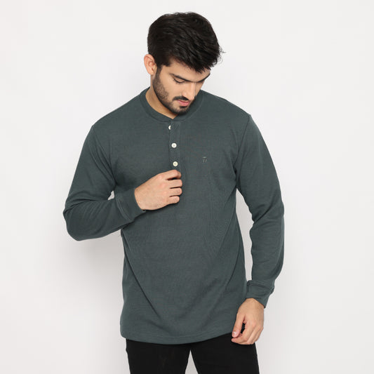 MATSUDA Kaos Lengan Panjang 20S Henley Waffle Katun Miyama