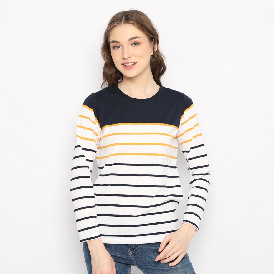 MATSUDA Kaos Wanita T Shirt Stripe Katun Cora